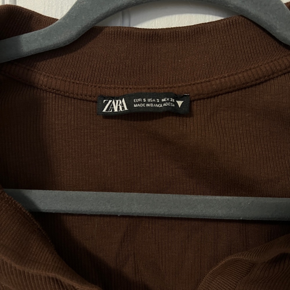 ZARA BROWN COLLARED TOP